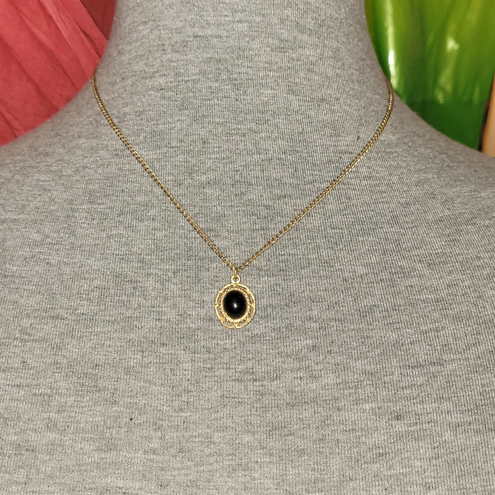 Black Onyx and plated Gold Necklace